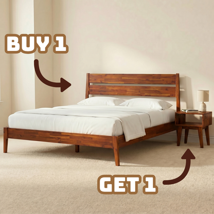 Callisto Solid Wood Bed Frame - Buy 1 Get 1 WaInut - Bed Frame