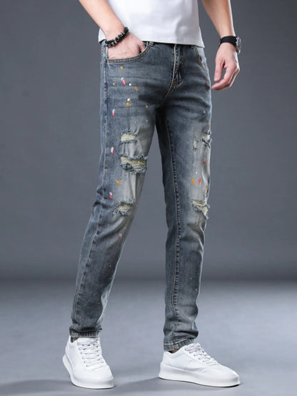 Men's Distressed Slim Fit Jeans - -