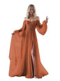 Tulle Sweetheart Prom Gown with Puff Sleeves - Rust 18 - dress