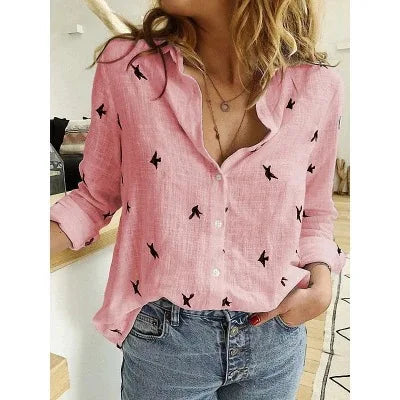 Casual Loose Long Sleeve Linen Material Women's Shirt Blouse