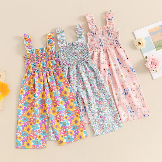 0-4y Ruffle Sleeveless Romper Floral Jumpsuit Overalls