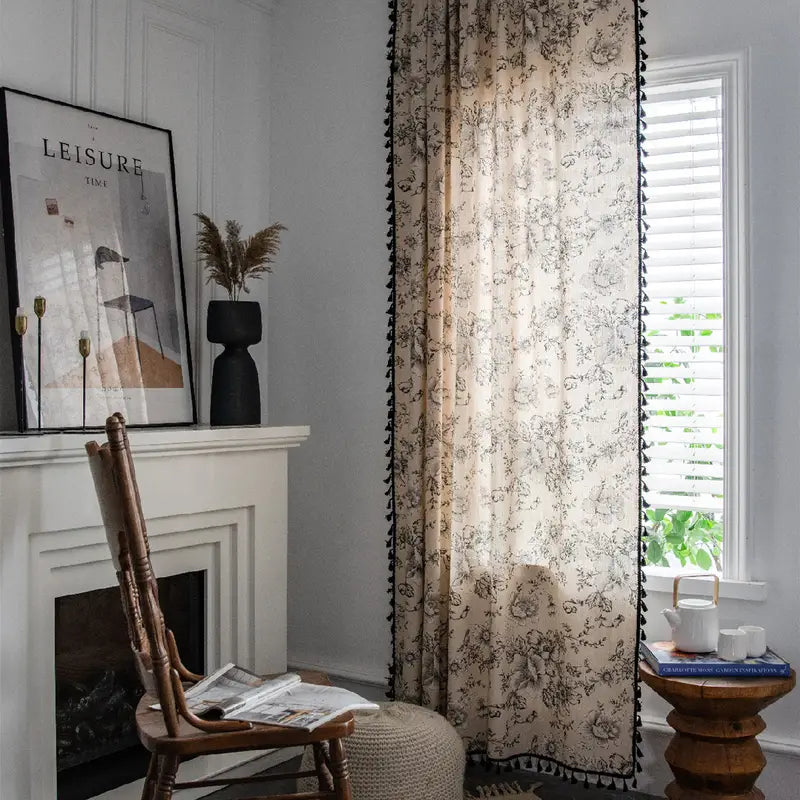 Pink Cotton and Linen Semi-Opaque Printed Curtain - Kia Day Design