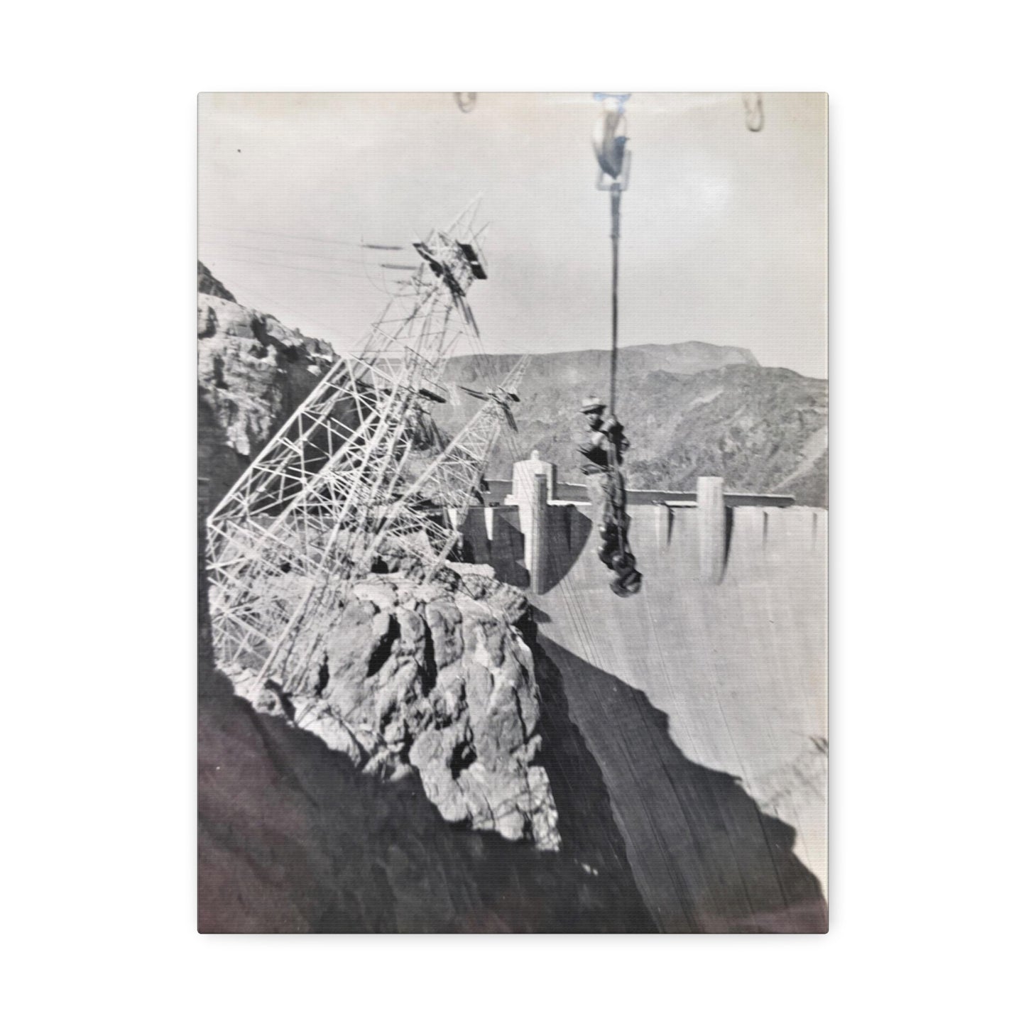 Suspended Boulder Dam Worker Stretched Canvas