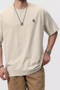 Men's Plus Size Round Neck Relaxed Fit T-Shirt - Cream -