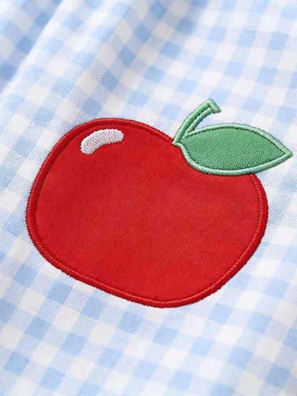 Children's Fruit Embroidered Sleeveless Plaid Dress - -