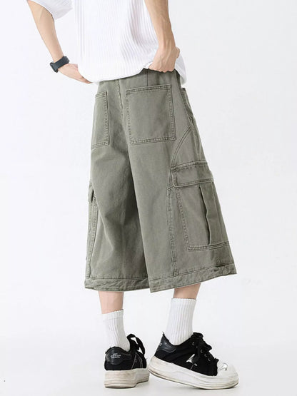 Men's Full Size Wide Leg Cargo Shorts Plus Size - -