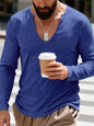 Men's Full Size Casual Ribbed Long Sleeve T-Shirt Plus Size - Royal Blue -