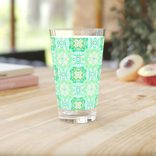 Light Green Geometric Pint Glass - 16oz - Kia Day Design