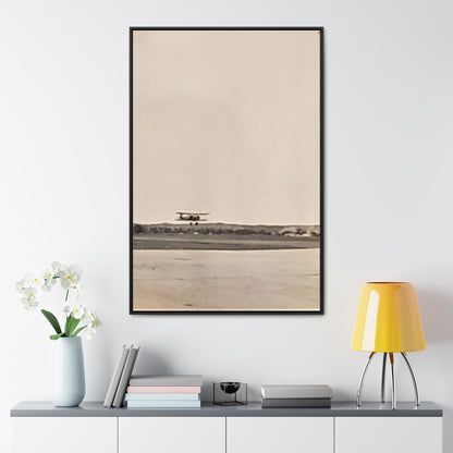 Plane Landing Omaha Airport 1939 Gallery Canvas Wraps, Vertical Frame 32″ x 48″ 1.25" Black