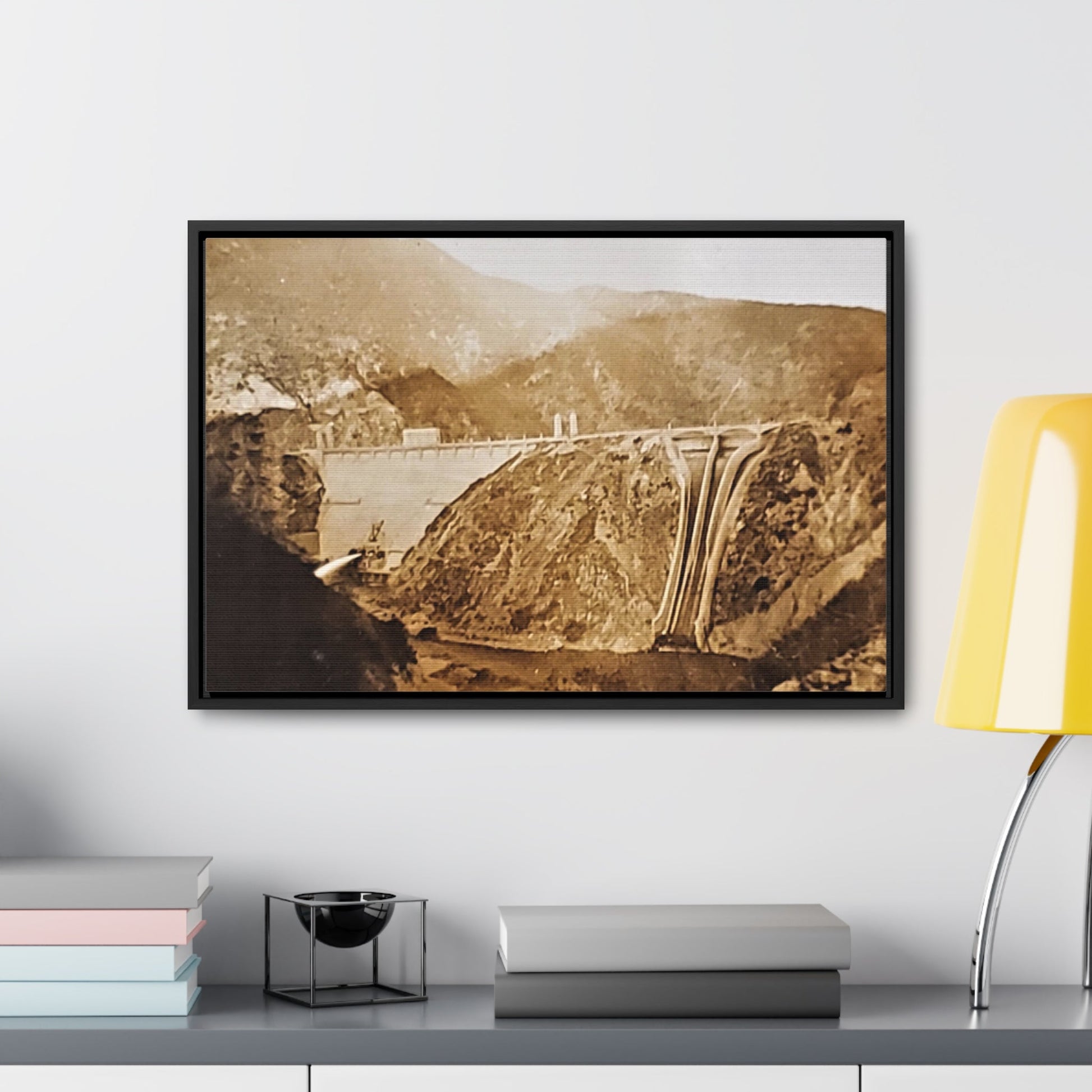 Back View Morris Dam Spillway Gallery Canvas Wraps Horizontal Frame - 24″ x 16″ Black 1.25" - Canvas