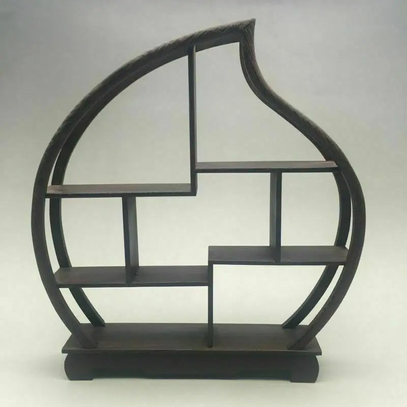 Wood‑Carved Peach Stand for Snuff Bottles & Statues – Asian Home Decor - - Shelving Accessories