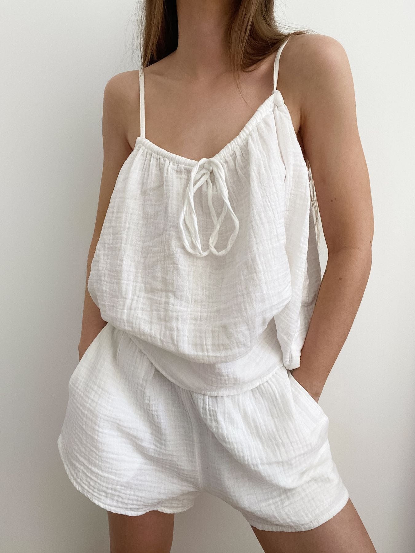 Tie Front Relaxed Fit Cami and Shorts Set- Shopimist- {{Product type}}
