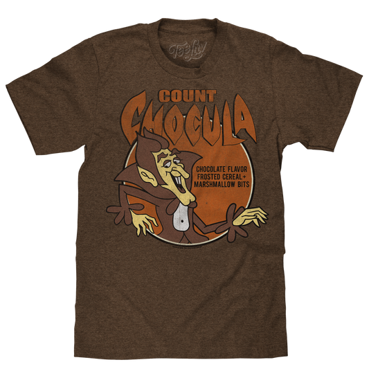 Count Chocula Distressed Monster Cereal Logo T-Shirt - Heather Brown - - Clothing