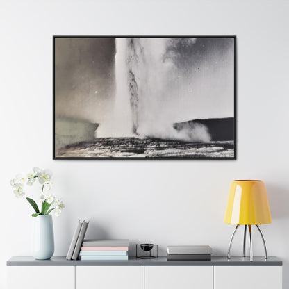 Old Faithful Geyser Yellowstone Gallery Canvas Wraps, Horizontal Frame 48″ x 32″ Black 1.25"