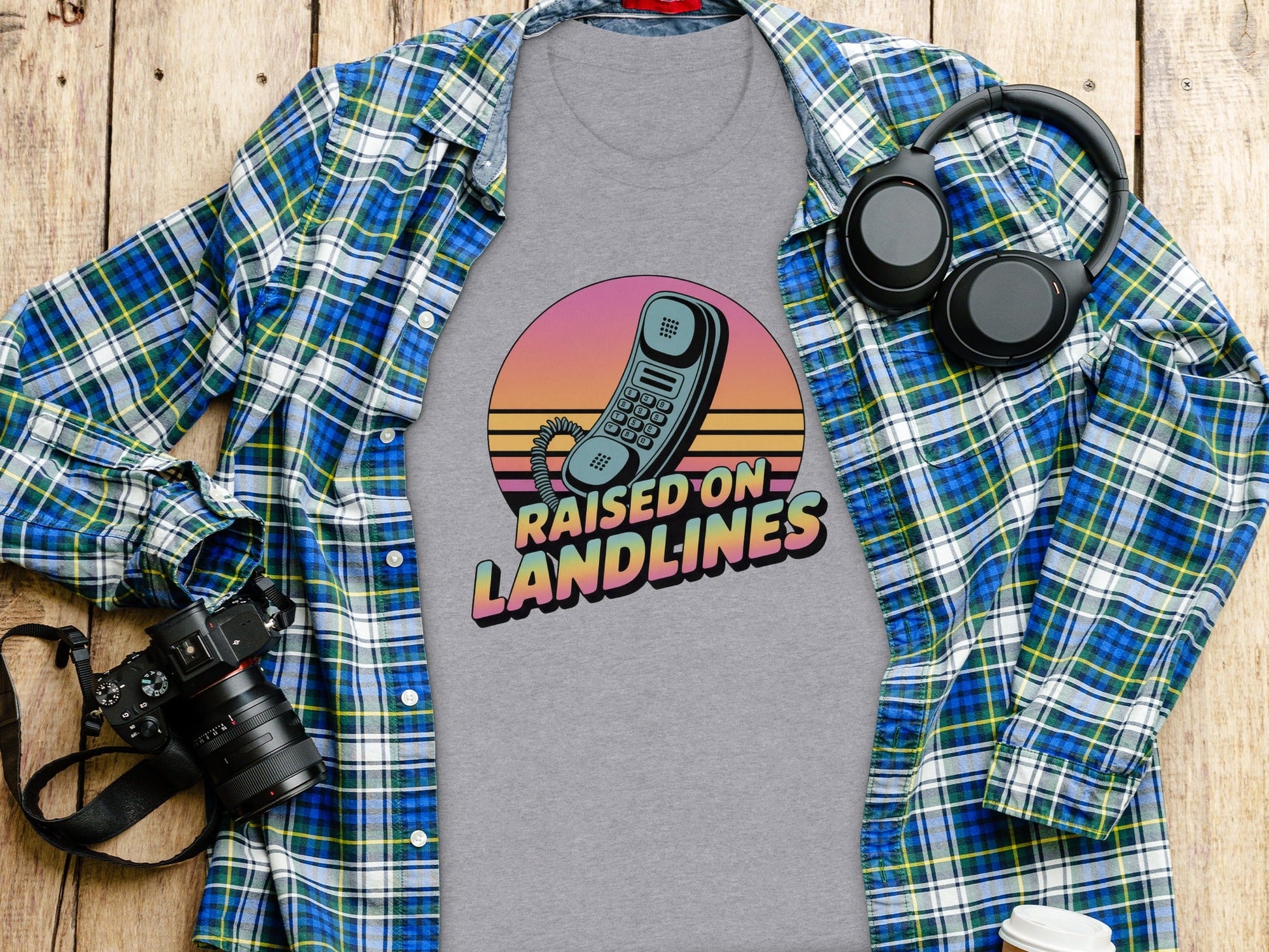 Raised on Landlines Retro Style Phone Design T-Shirt - - T-Shirt