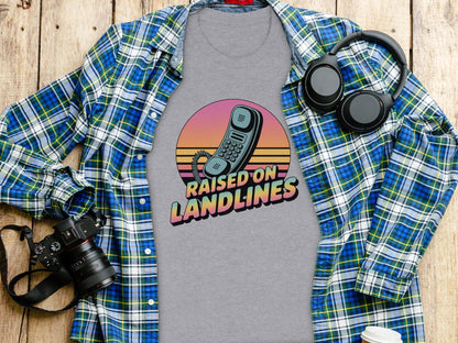 Raised on Landlines Retro Style Phone Design T-Shirt - - T-Shirt
