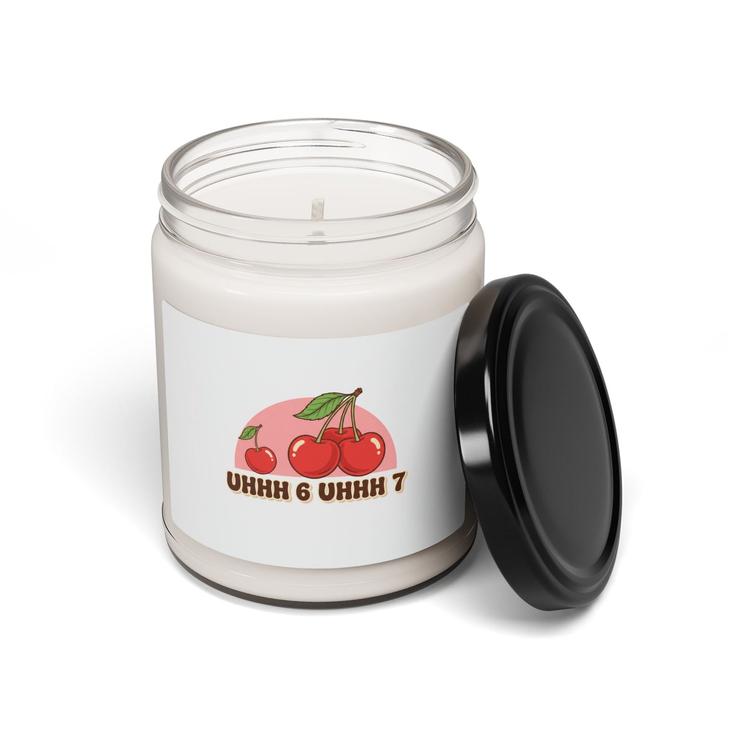6 7 Retro Cherry Graphic Candle | Scented Soy 9oz, kawaii fruit motif - - Home Decor