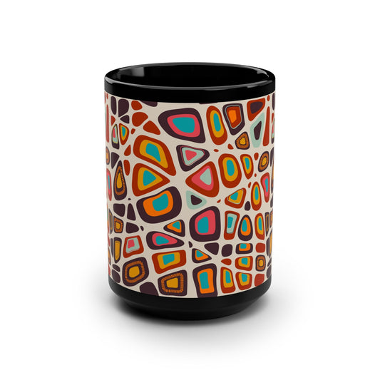Colorful Geometric Coffee Mug - 15oz Black Ceramic - Kia Day Design