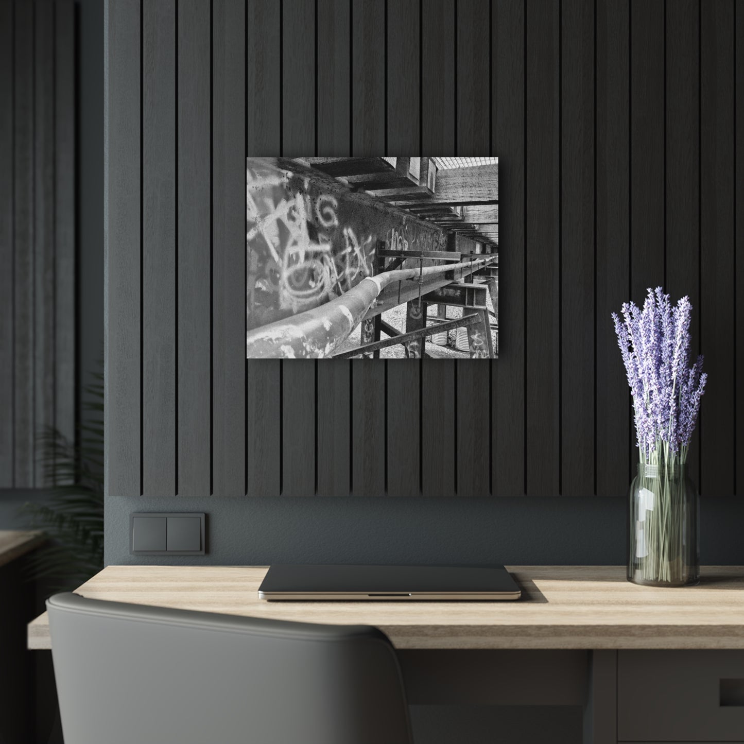 Black & White Urban Graffiti Acrylic Print — Industrial Alley Wall Art French Cleat - 20″ x 16″ (Horizontal) 0.25'' - Home Decor