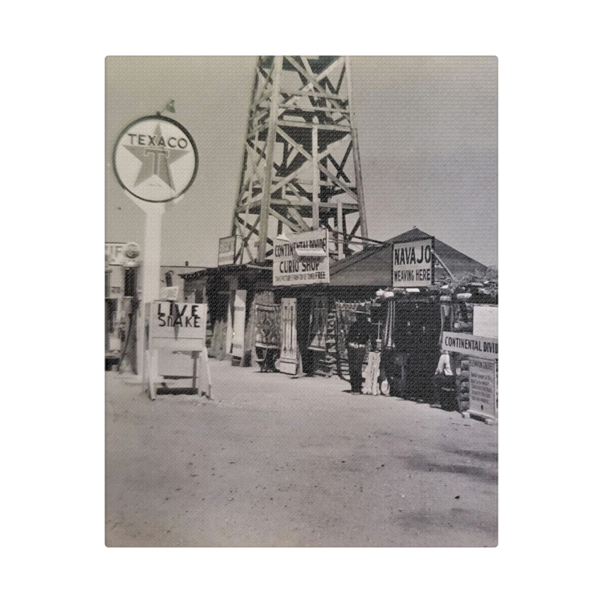Texaco Station Continental Divide Satin Canvas Stretched