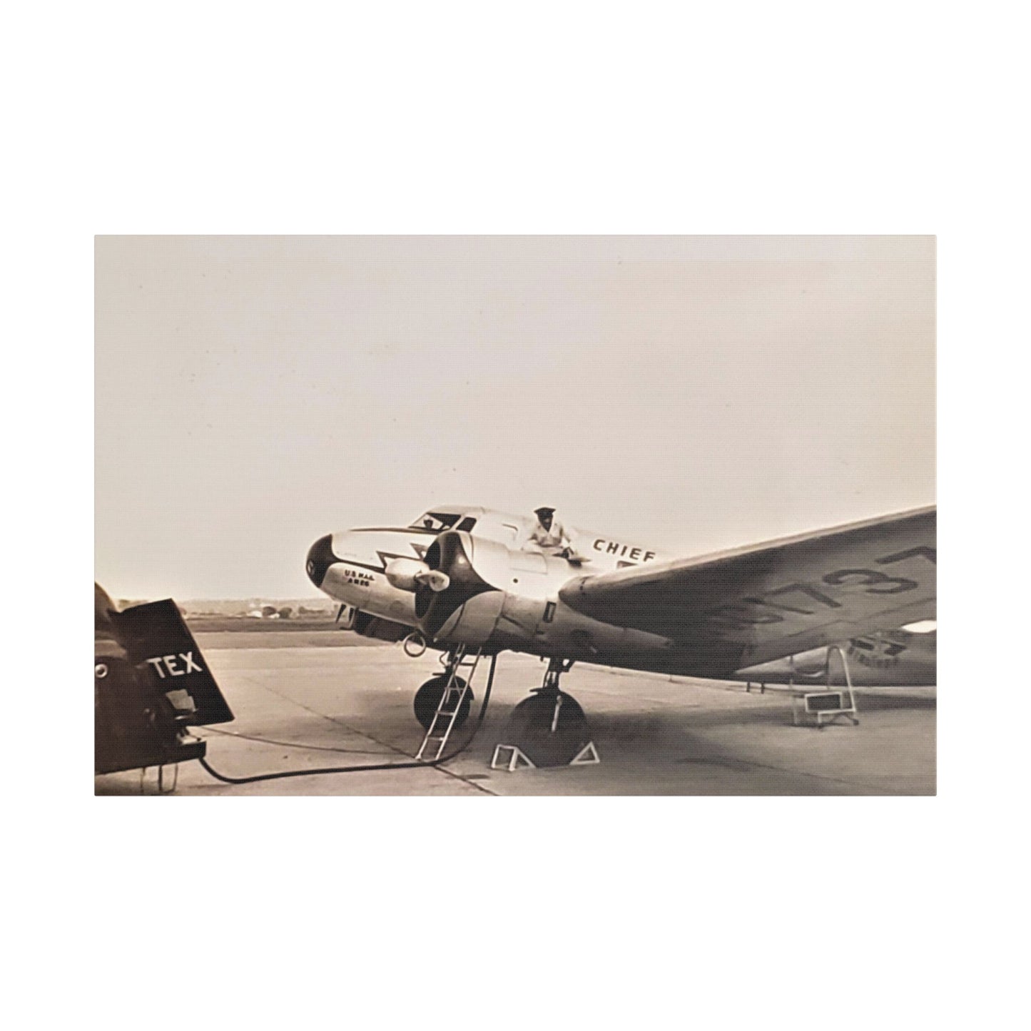 Refueling Mid-Contintent Chief Line Omaha Airport 1939 Satin Canvas, Stretched