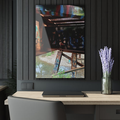 Graffiti Bridge Acrylic Print — Urban Decay Photo Wall Art French Cleat Hanging - 24" x 36" (Vertical) 0.25'' - Home Decor