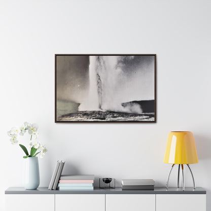 Old Faithful Geyser Yellowstone Gallery Canvas Wraps, Horizontal Frame 36″ x 24″ Walnut 1.25"