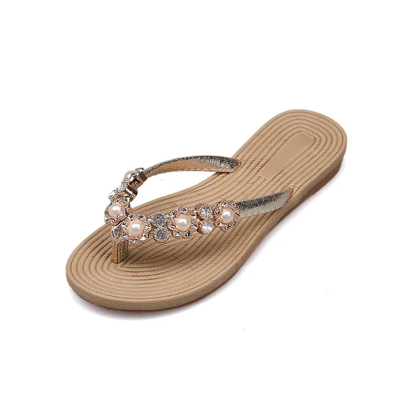 Women's Small Flowers Flip Flops Flat-Bottomed Sandles