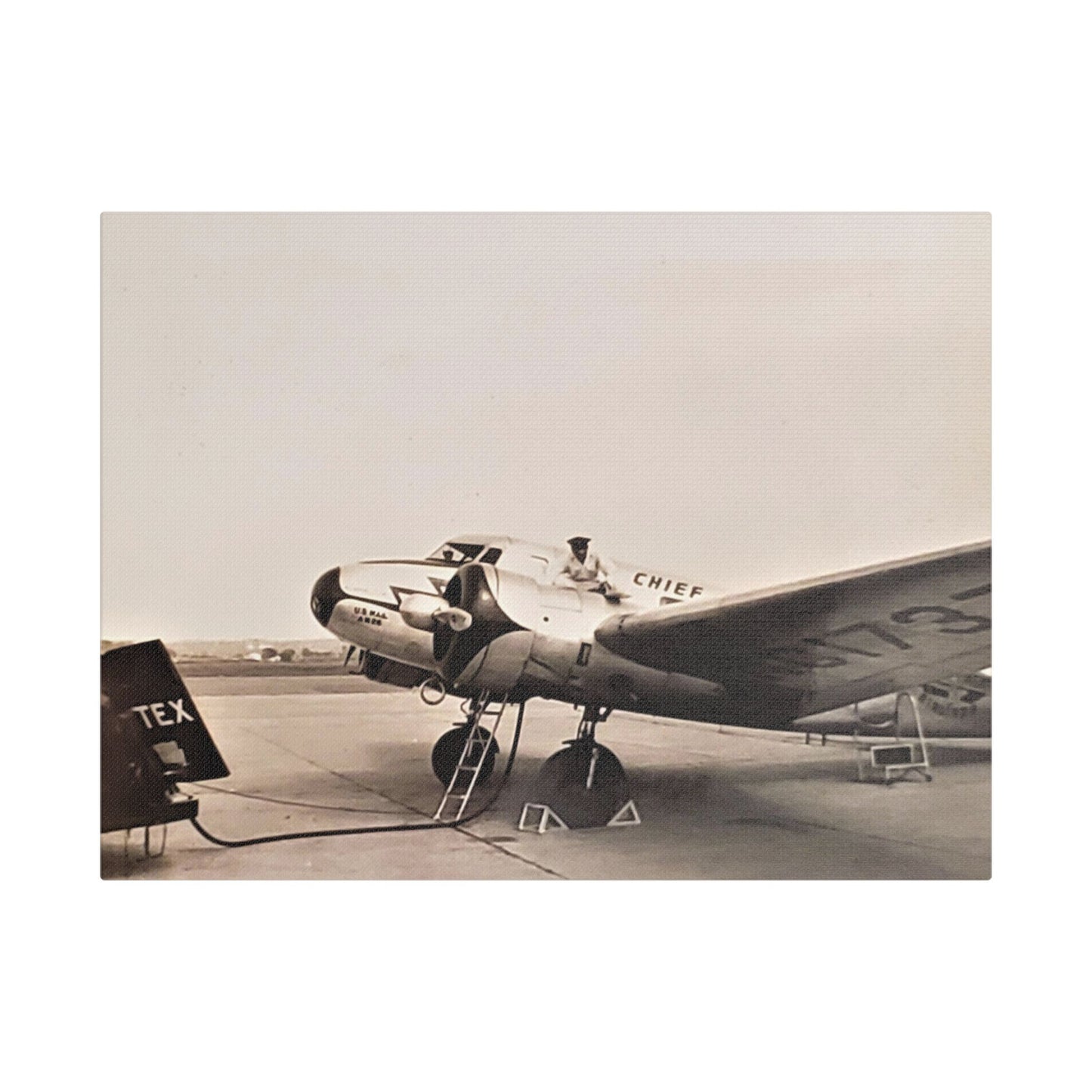 Refueling Mid-Contintent Chief Line Omaha Airport 1939 Satin Canvas, Stretched