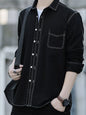 Men's Full Size Button Up Long Sleeve Shirt Plus Size - Black -