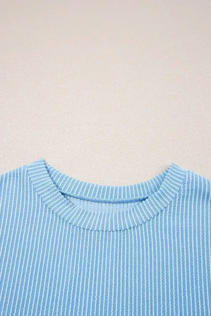 Pink Corded Colorblock Pocket Crew Neck T Shirt - - T Shirts
