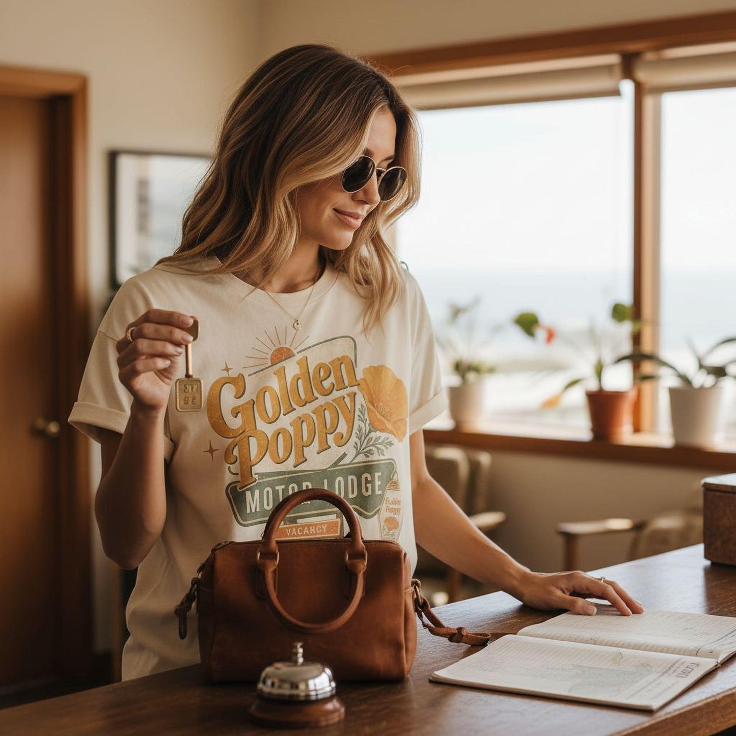 California Poppy Shirt - Retro Travel Tee | Soft Cotton Botanical Print - -