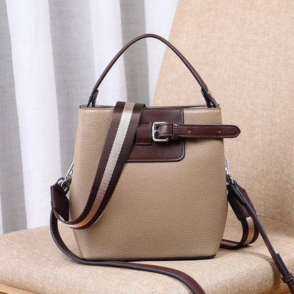 Genuine leather crossbody bucket bag all-match shoulder bag - L.khaki 20*13*21.5（cm） -