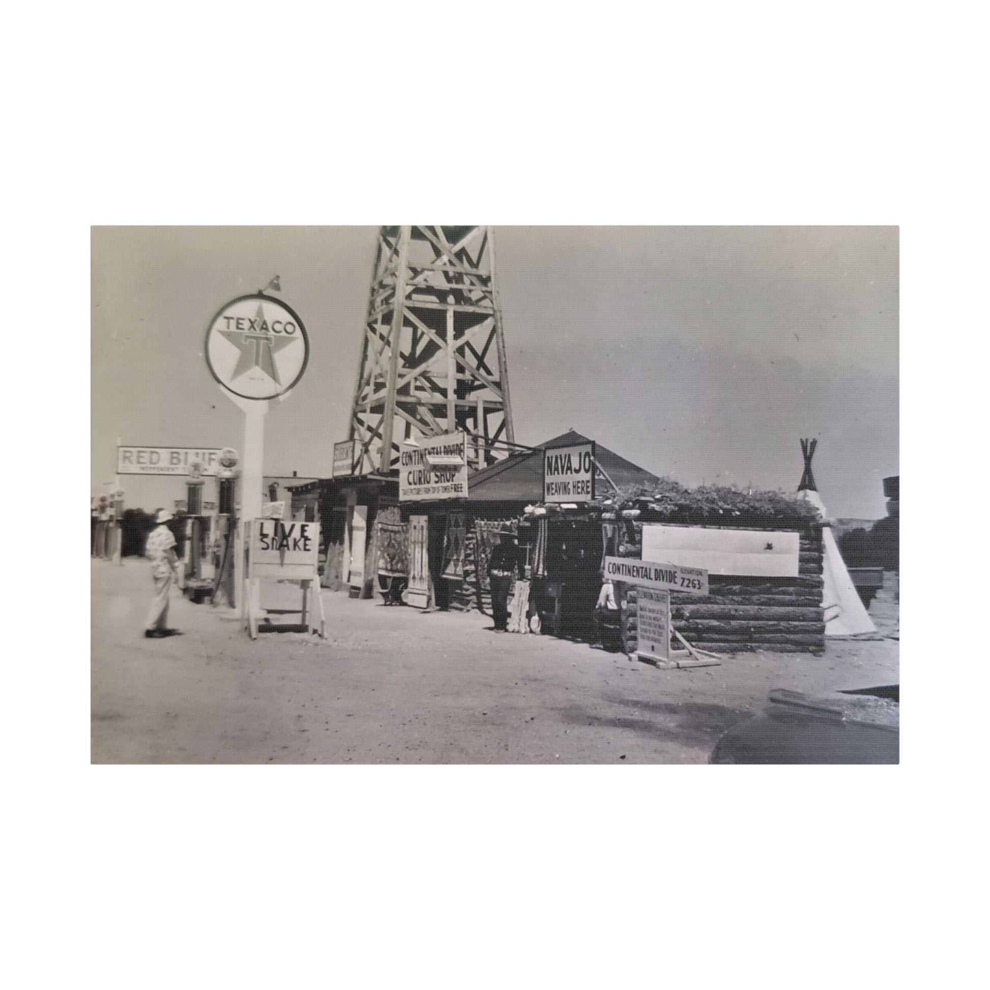 Texaco Station Continental Divide Satin Canvas Stretched