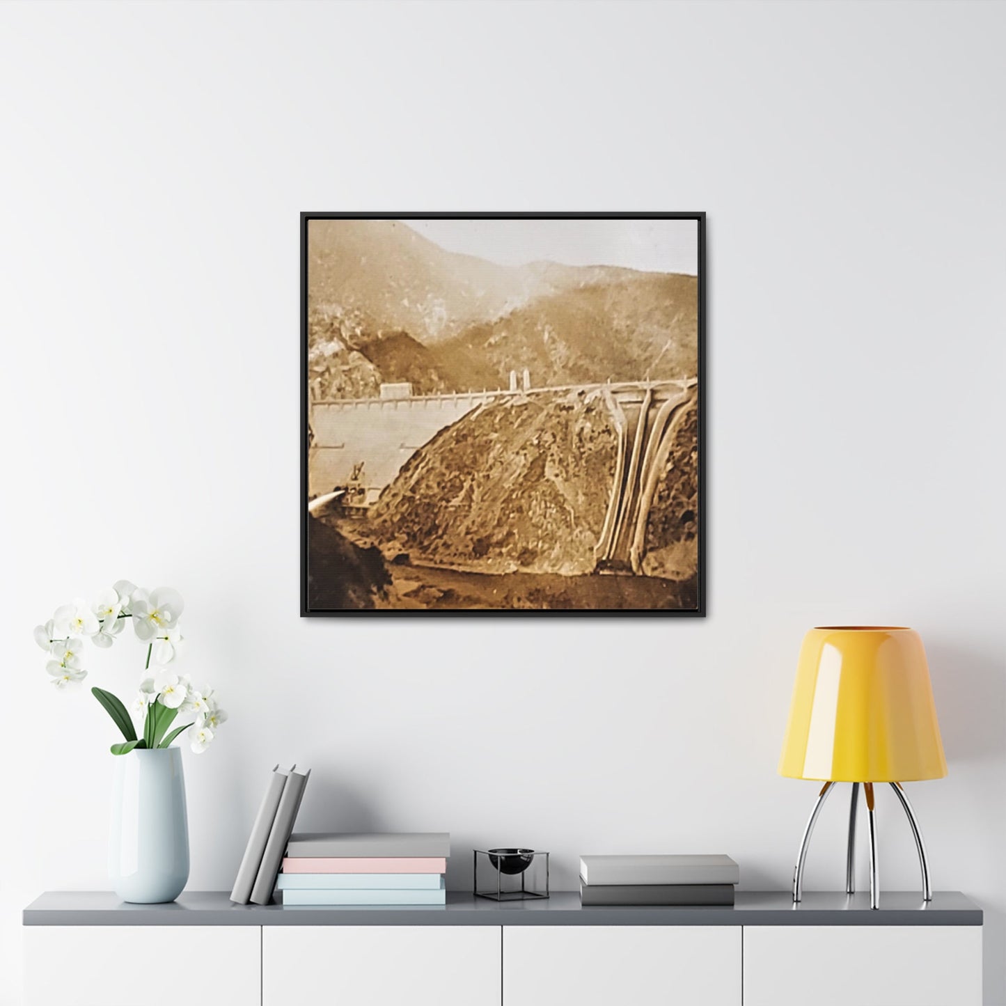 Back View Morris Dam Spillway Gallery Canvas Wraps Square Frame 30″ x 30″ 1.25" Black