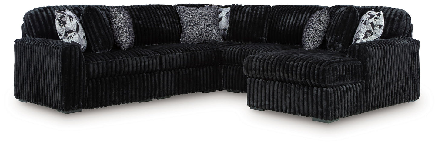 Midnight-Madness - Sectional - Black 6 Pc. Right Arm Facing Corner Chaise Sectional - Stationary Sectionals