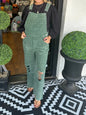 Distressed Wide Leg Corduroy Overalls - Green -