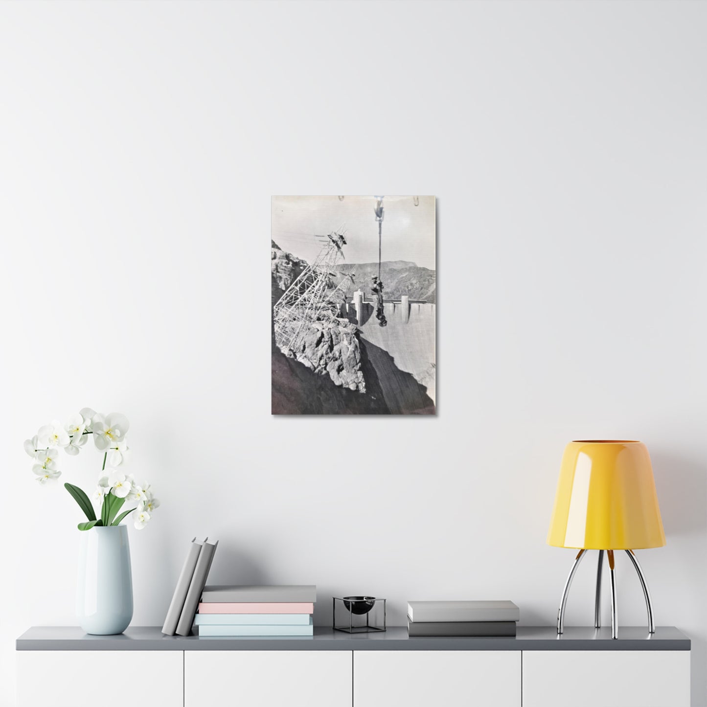 Suspended Boulder Dam Worker Stretched Canvas