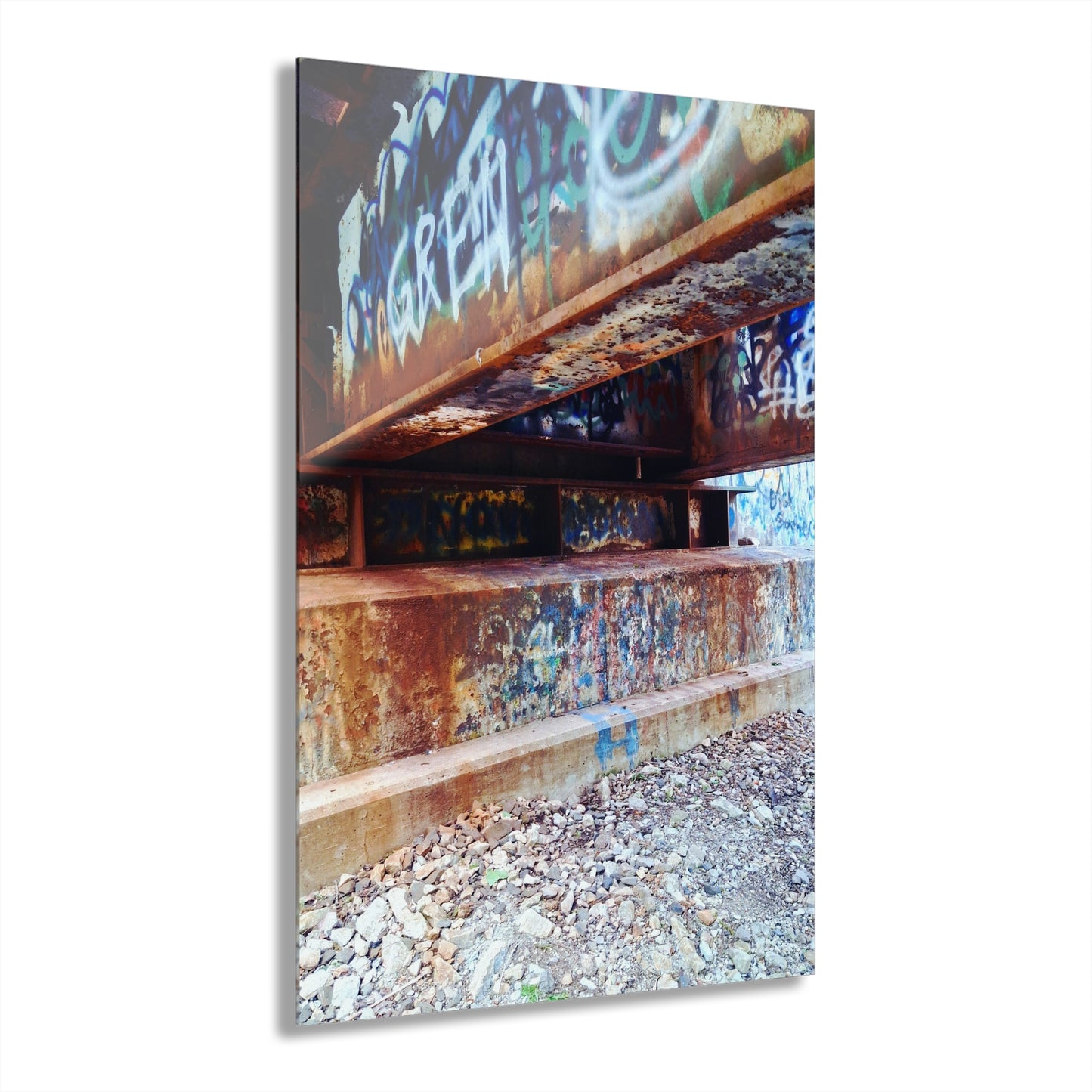 Acrylic Print — Urban Rust Graffiti Photograph French Cleat Hanging - - Home Decor