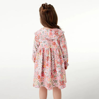 Floral Princess Collar Buttons Long Sleeve Dress