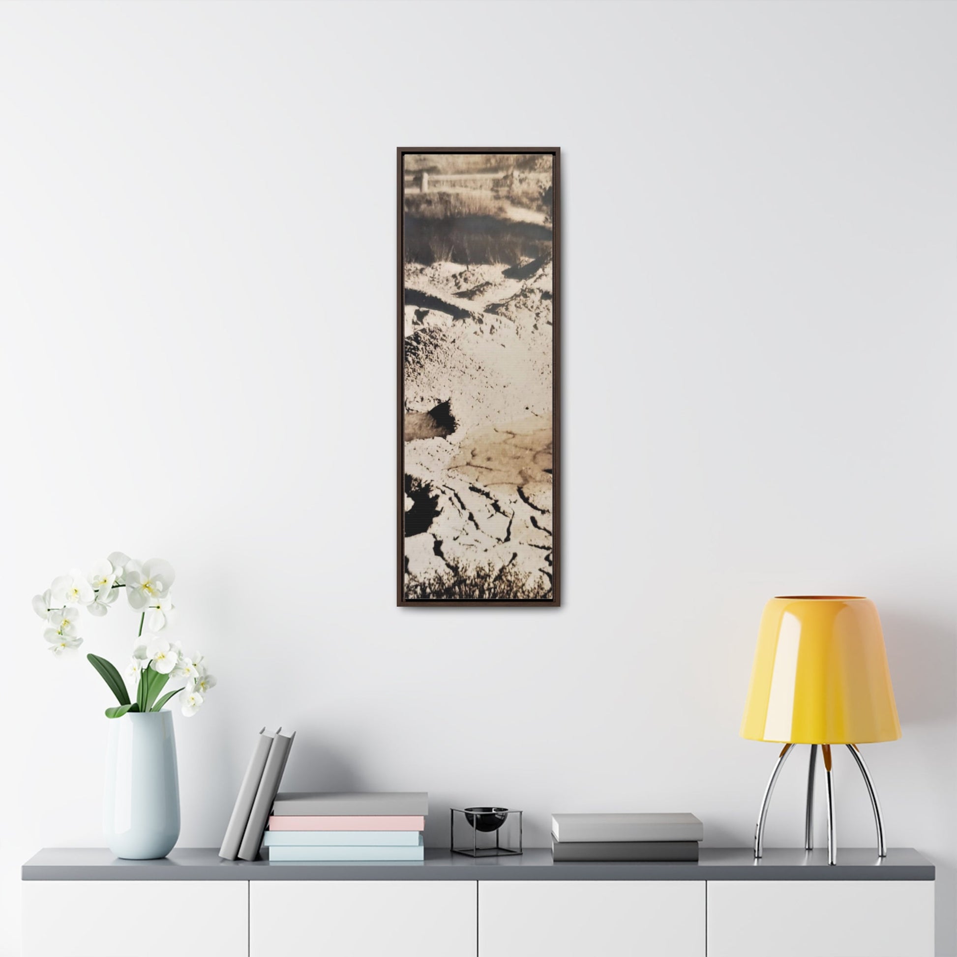 Yellowstone West Thumb Paint Pots Gallery Canvas Wraps Vertical Frame - 12″ x 36″ Premium Gallery Wraps (1.25″) Walnut - Canvas