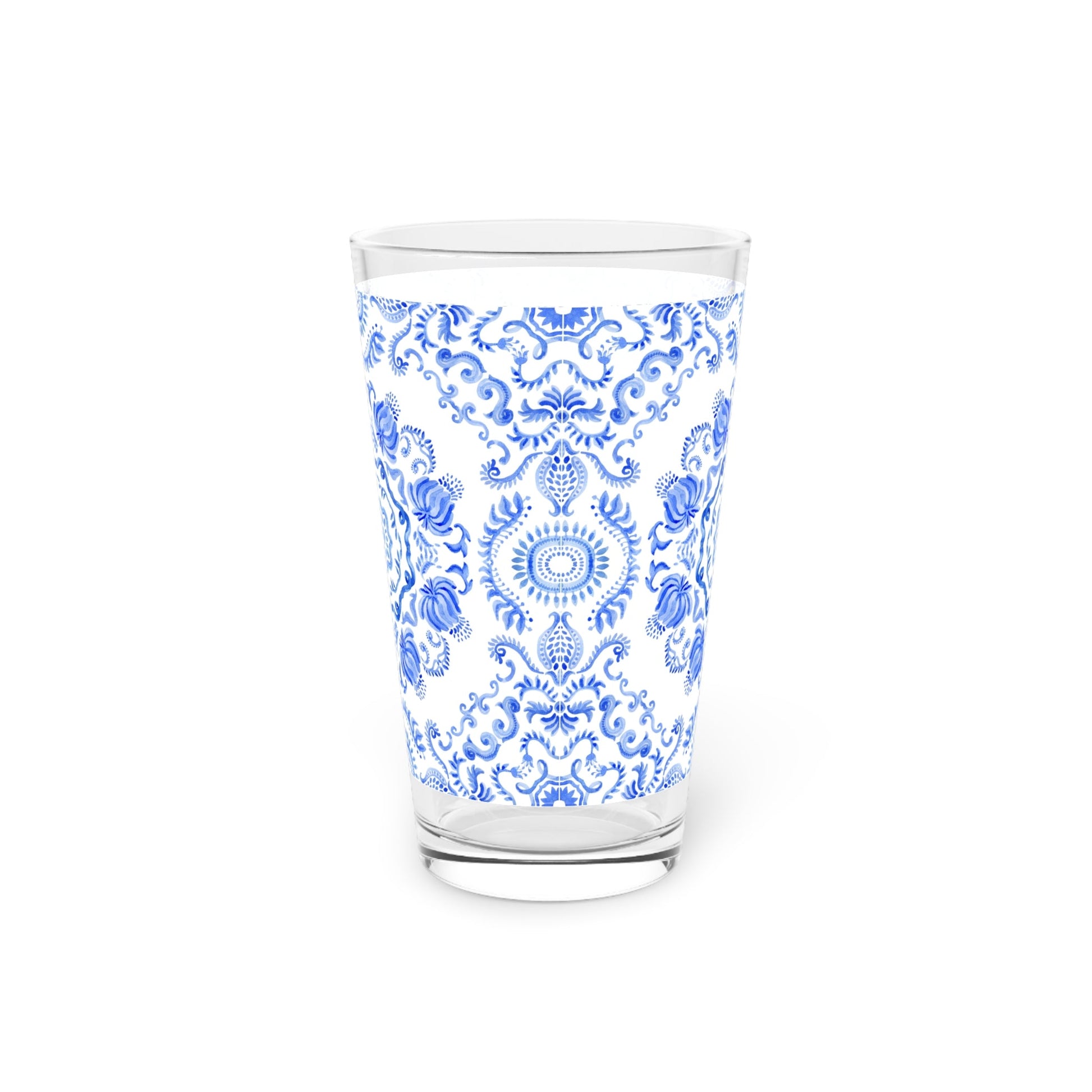 Light Blue Floral Pint Glass 16oz - Kia Day Design