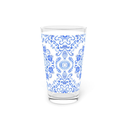 Light Blue Floral Pint Glass 16oz - Kia Day Design
