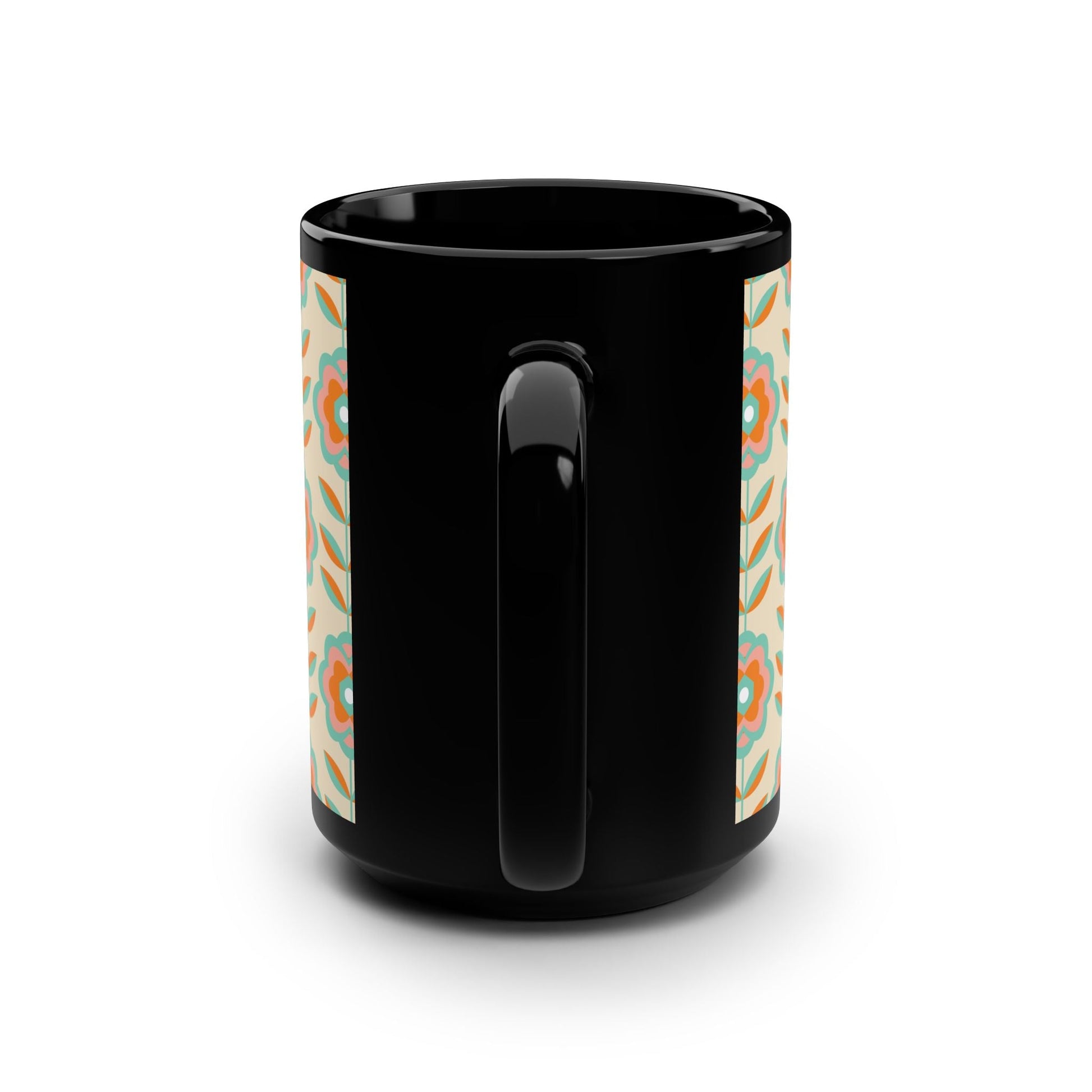 Retro Floral Pattern Black Mug - 15oz - Kia Day Design