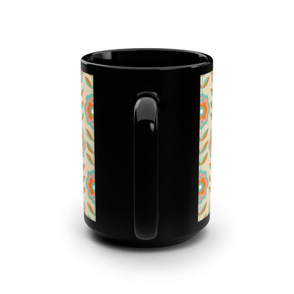 Retro Floral Pattern Black Mug - 15oz - Kia Day Design
