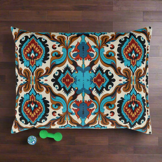 Blue Cream Abstract Pet Bed