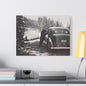 Yellowstone Bear Car Satin Canvas Stretched 24″ x 18″ (Horizontal) 1.5"