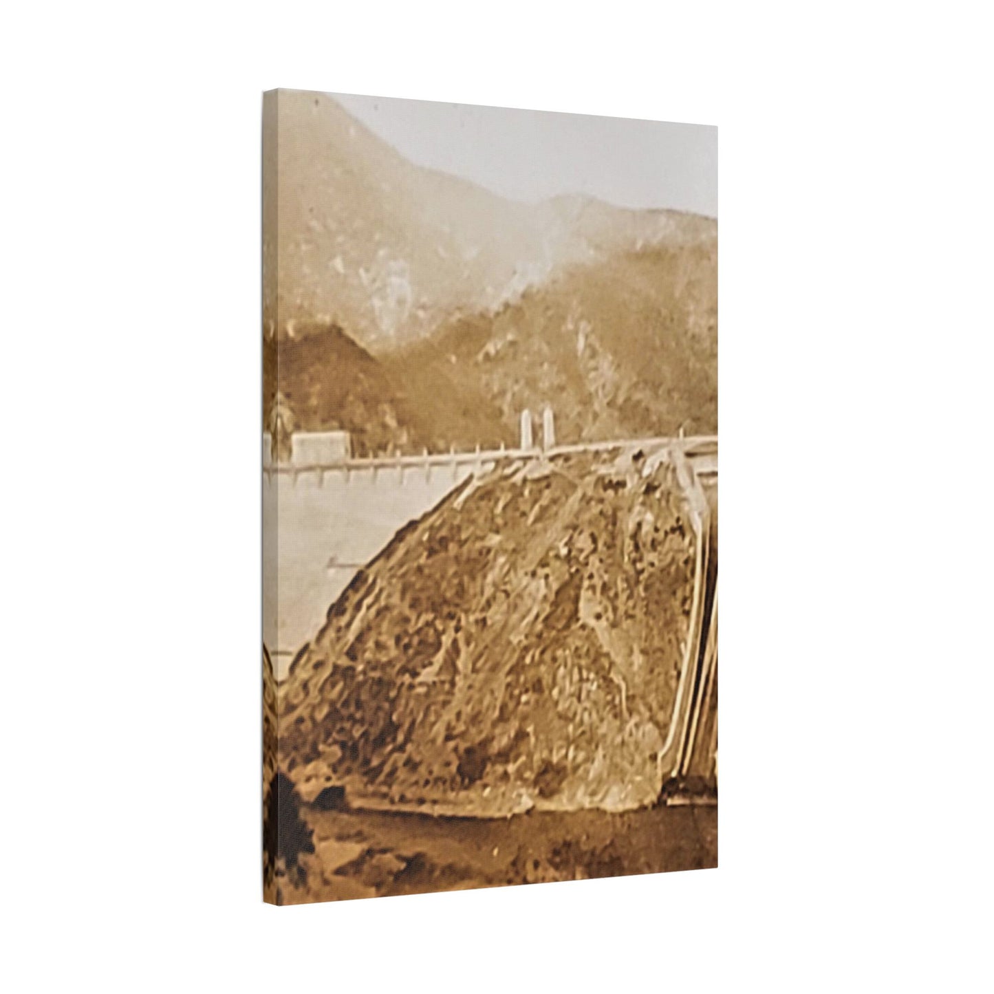 Back View Morris Dam Spillway Satin Canvas, Stretched