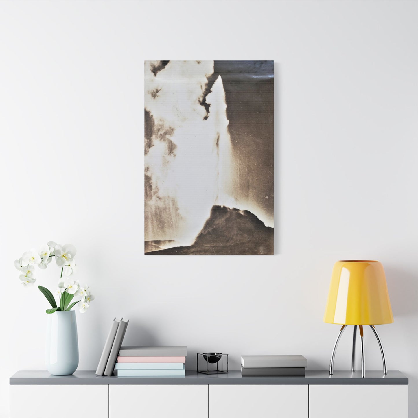 White Dome Geyser Yellowstone Satin Canvas, Stretched