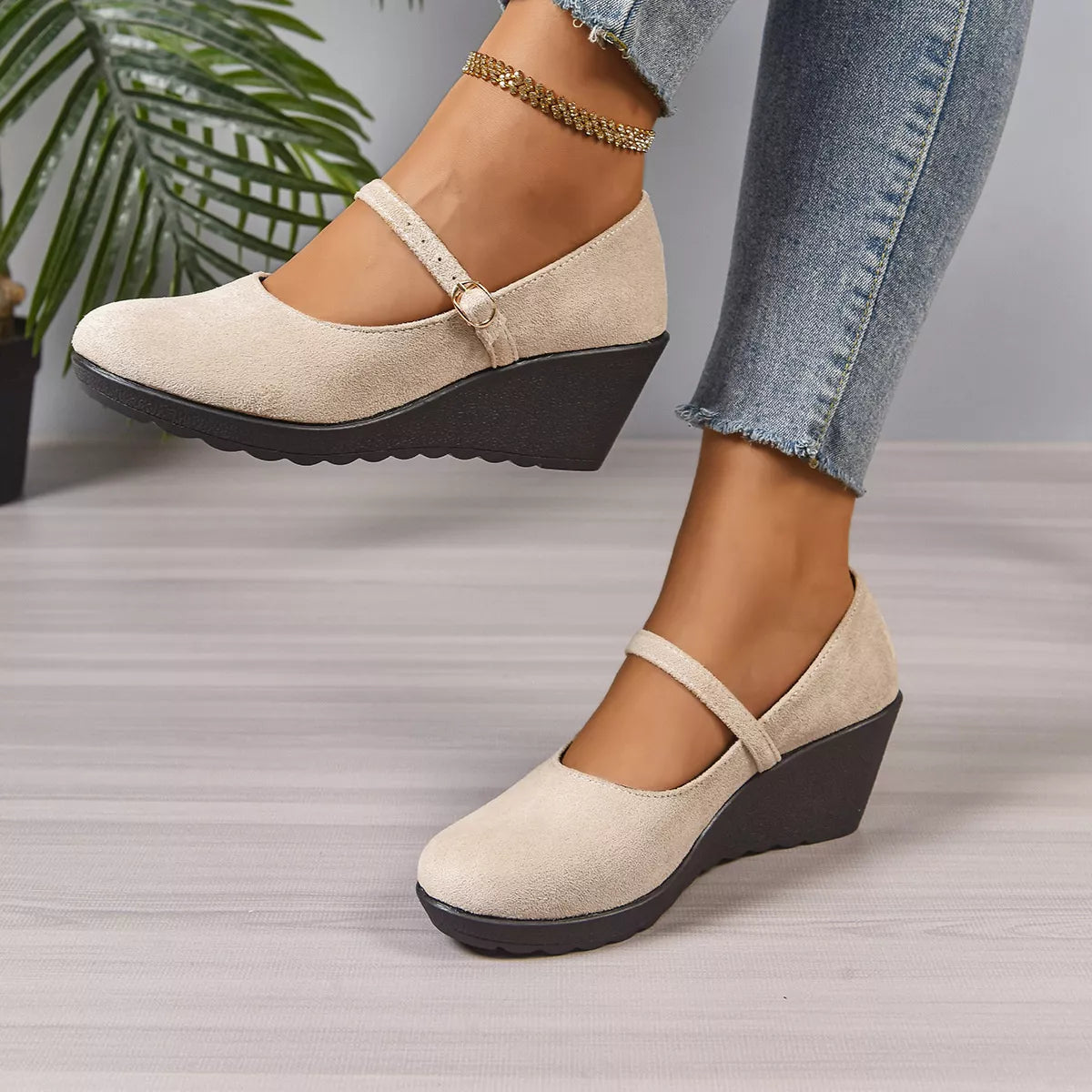 Round Toe Wedge Loafers - -